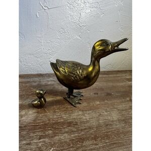 Vintage Brass Duck Mom And Baby Detailed Heavy Mantel Piece